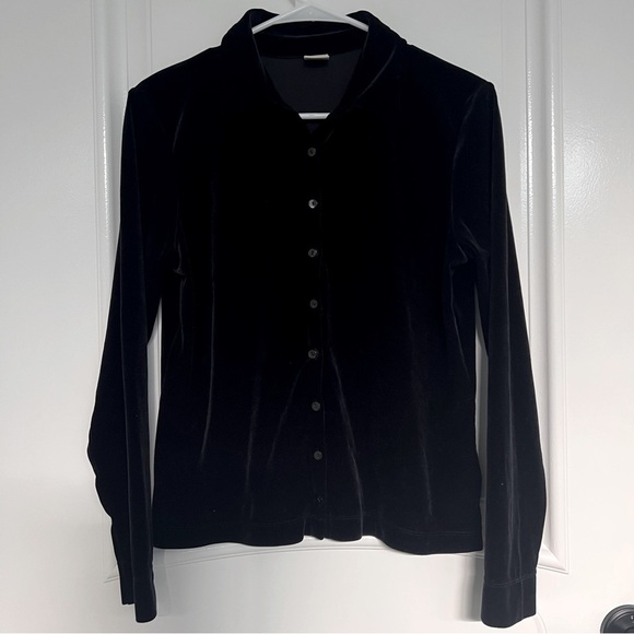J Jill Stretch Black Velvet Button-Up Shirt S#4 - Picture 1 of 6